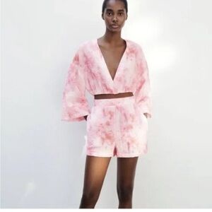 ZARA Women's Small Tie Dye Print Pink High Waist Shorts Light Weight Breathable